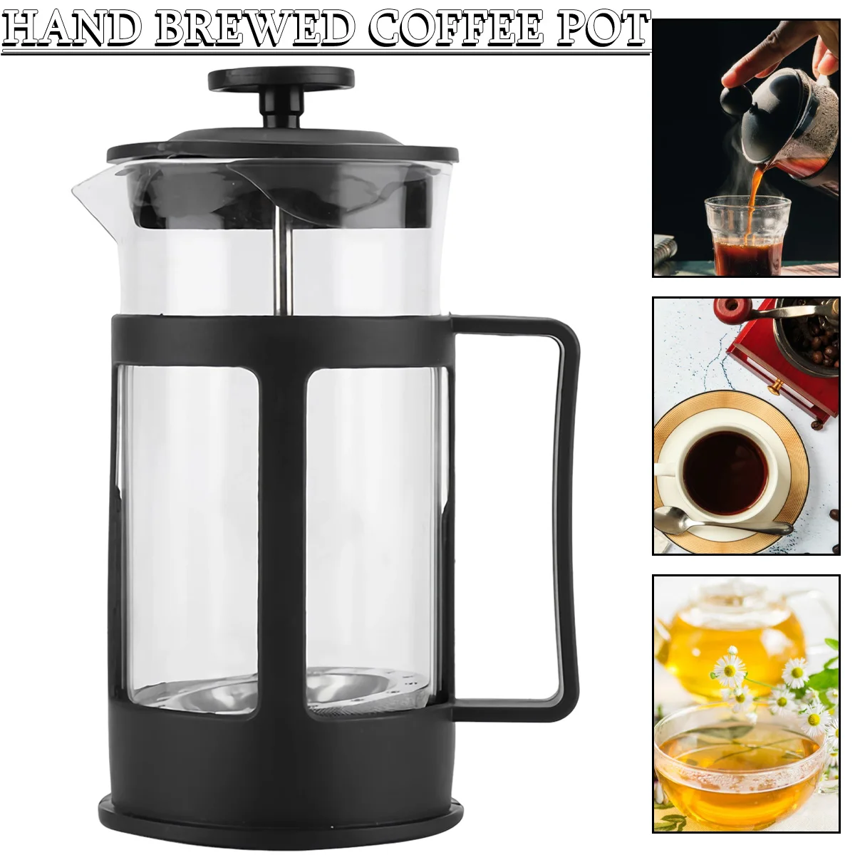 

Stainless Steel Glass Teapot Cafetiere French Coffee Tea Percolator Filter Press Plunger 350ml Manual Coffee Espresso Maker Pot