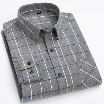 S ~ 6XL 오버사이즈 남성용 셔츠, 클래식 레트로 격자 무늬 긴팔 캐주얼 셔츠, 다목적 용수철 가을 겨울 셔츠