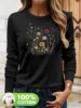 100% Cotton Floral Print Long Sleeve T-Shirt Fall Winter Round Neck Top with Vibrant Flower Design Casual Aesthetic T Shirt