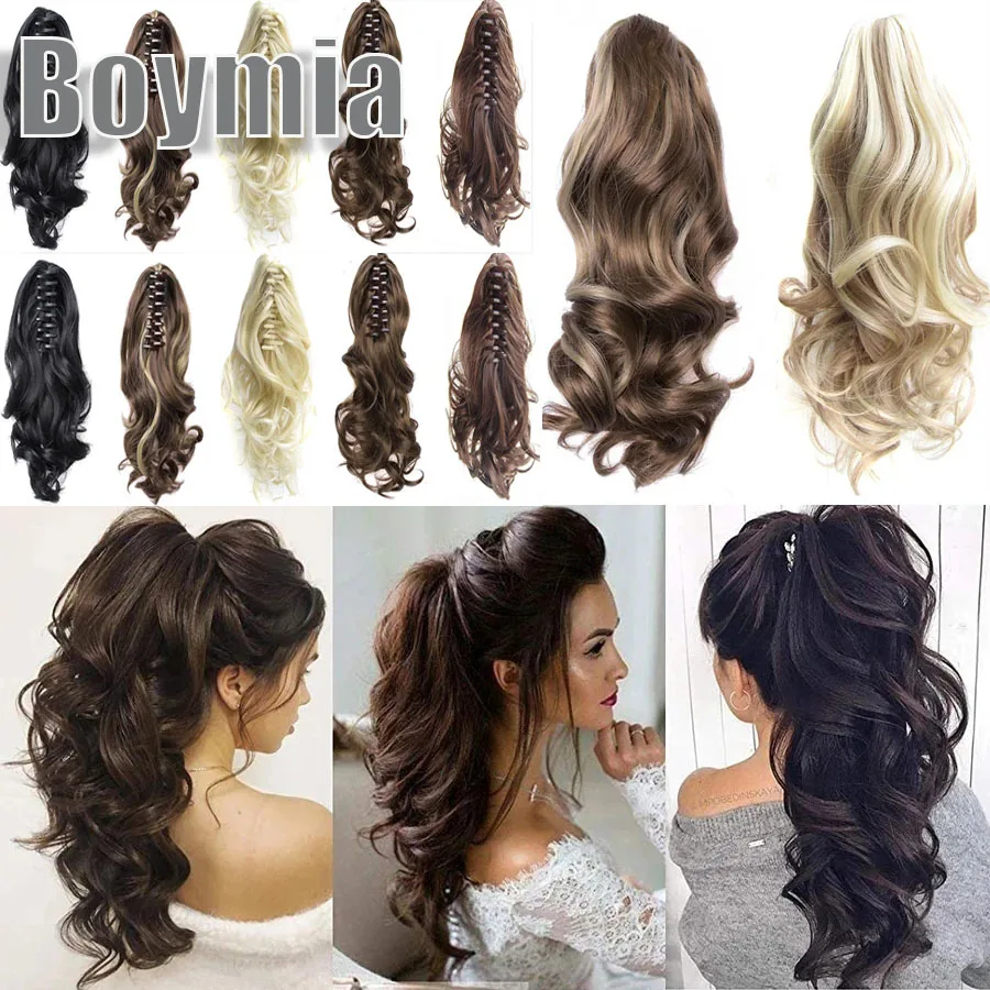 

Synthetic Long Wavy Big Grab Clip Ponytail Hair Extension Women Black Brown Ponytail Clip In Hair Tail Wig BOYMIA