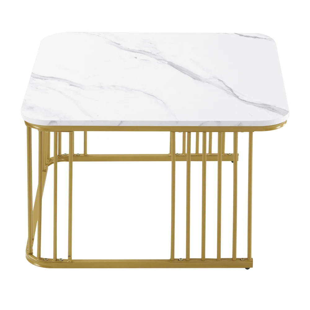 2 Sets quadratische Couchtische mit Hochglanzmarmoroptik, Schiebetische mit goldenen Beinen, 70 x 70 x 45 cm und 50 x 50 x 36,5 cm, vielseitig einsetzbar – Detail 22