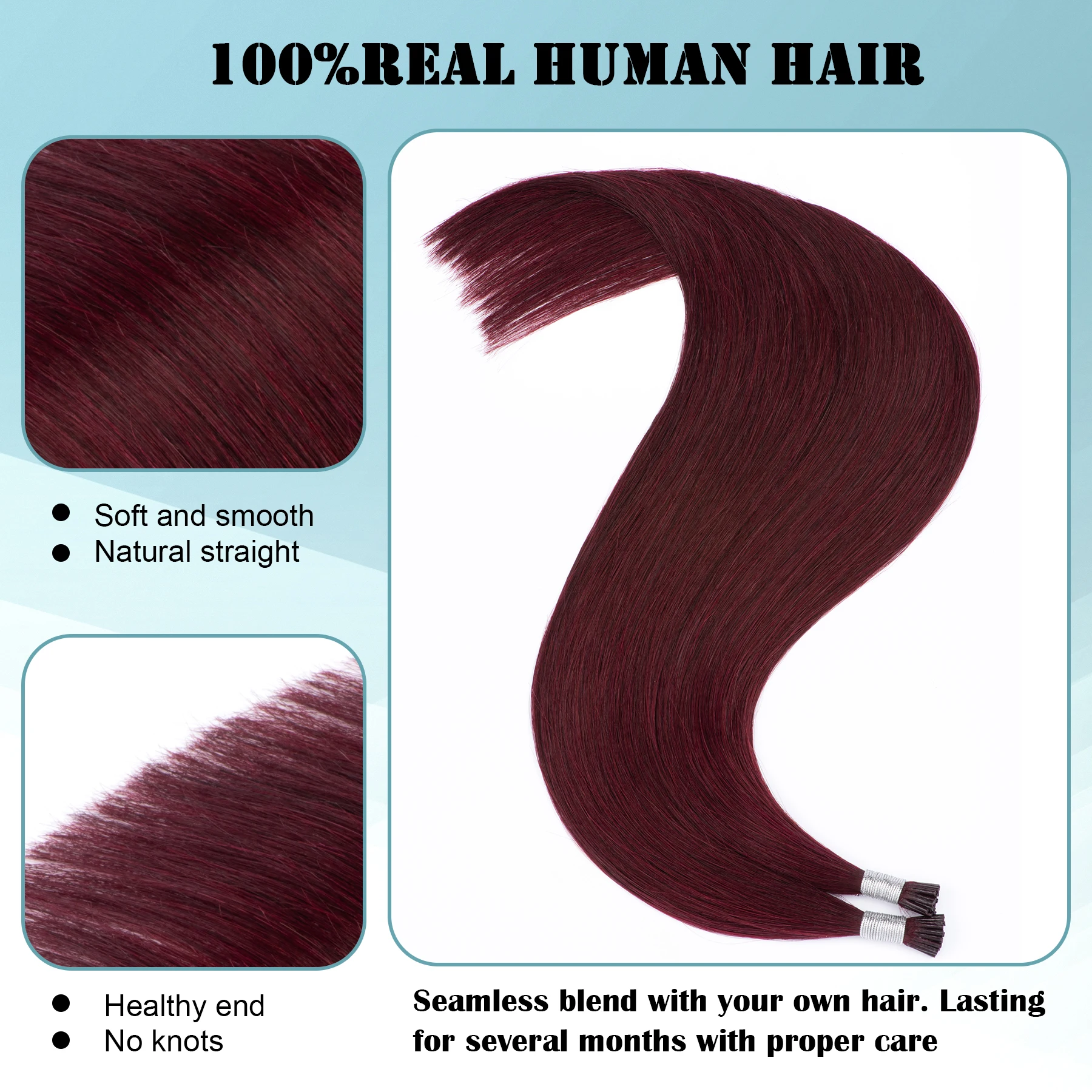 Itip Human Hair Extensions Wine Red Extensions #99J I Tip Hair Human Remy Pre Bonded Red