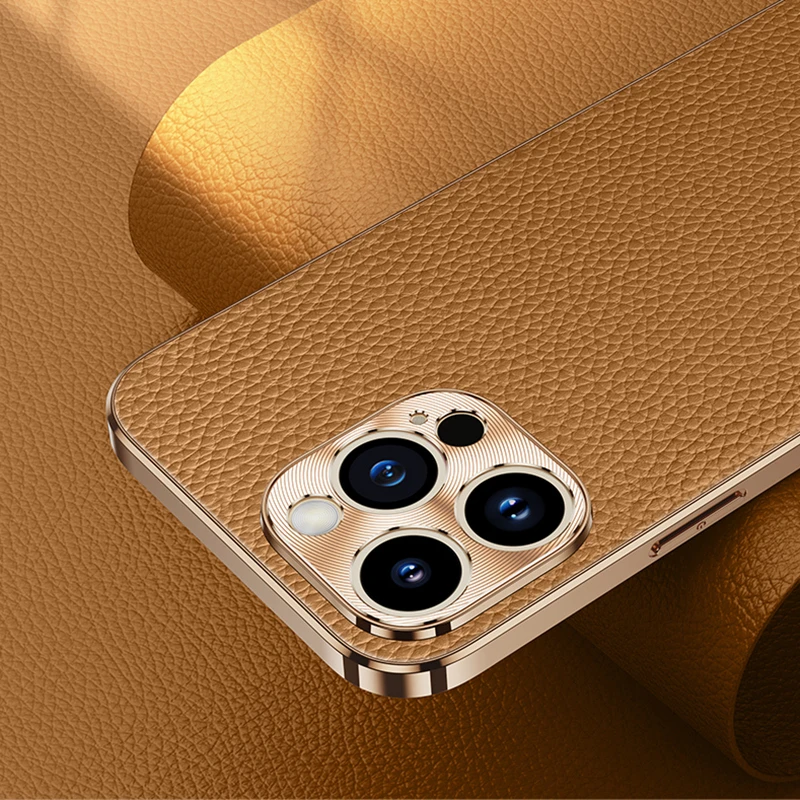 Premium Genuine Leather Business Case with Metal Camera Protection Cover