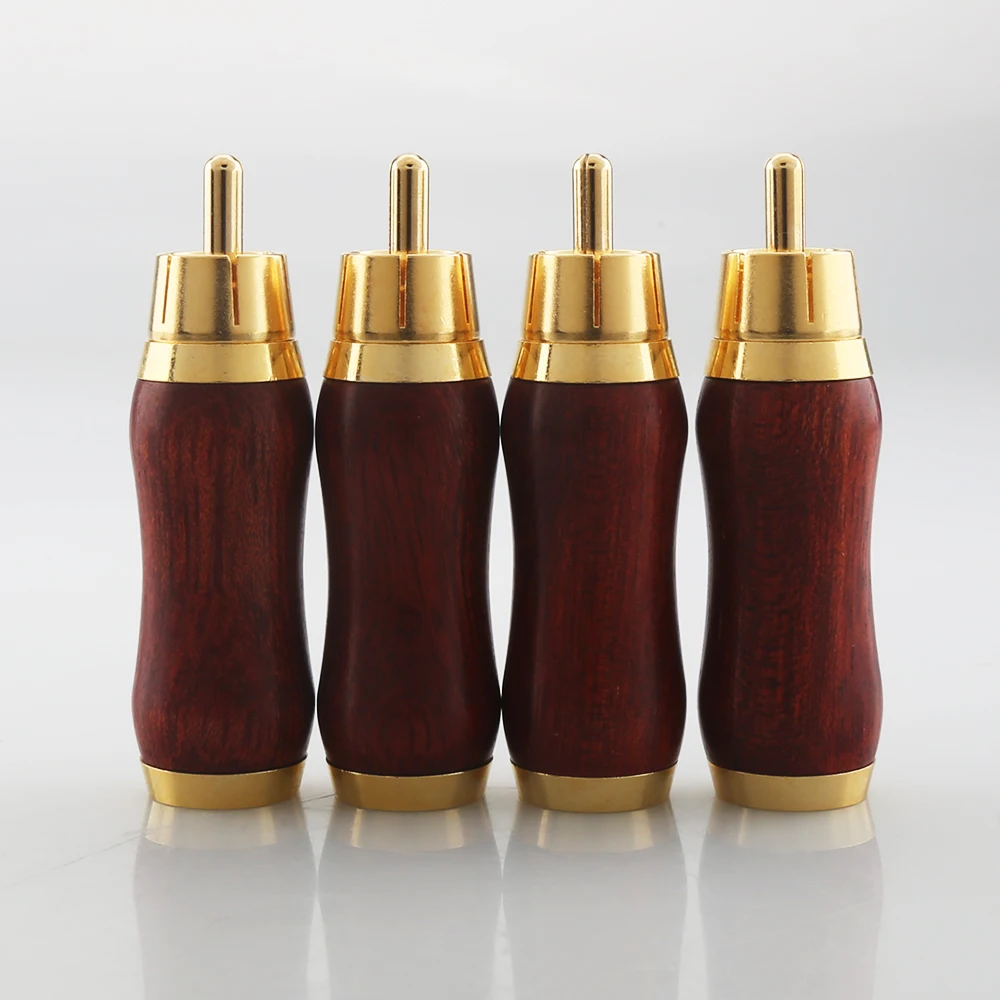 Red Sandalwood Rca Plug Conector Rca oi End Gold 3u Chapeado Jacarandá Plugue de Áudio Novo Pcs