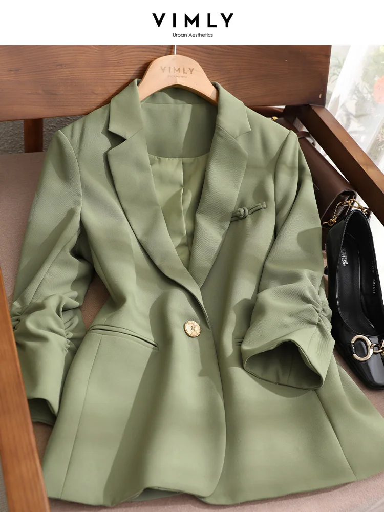 Vimly Blazers Suit Jackets Coat White Women Elegant Office Lady Slim Buckle Design Spring 2023 New Korean Women Clothing V7883