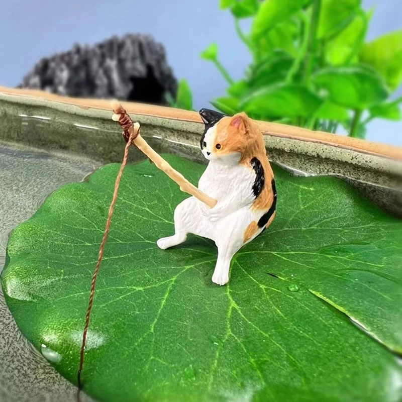 Fish Tank Decorations 1PC Small Fishing Cat Creative Aquarium Decoration