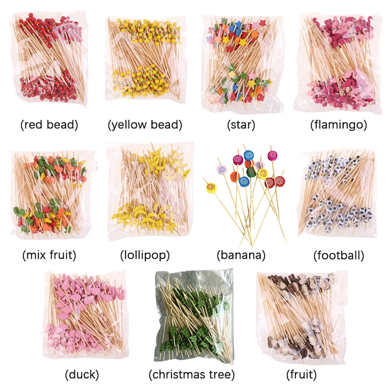 

100Pc Disposable Wooden Bamboo Cocktail Sticks Food Picks Fruit Skewers Cake Handmade Sticks Toothpick Skewer Party Supplies