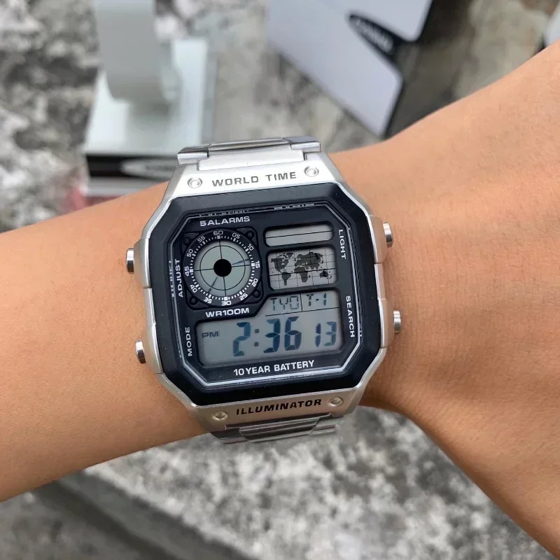 Luxury F91W orologi con cinturino in acciaio LED Digital Stainless Steel Link Rist Watch cinturino da polso elettronico orologio donna uomo Reloj Hombre