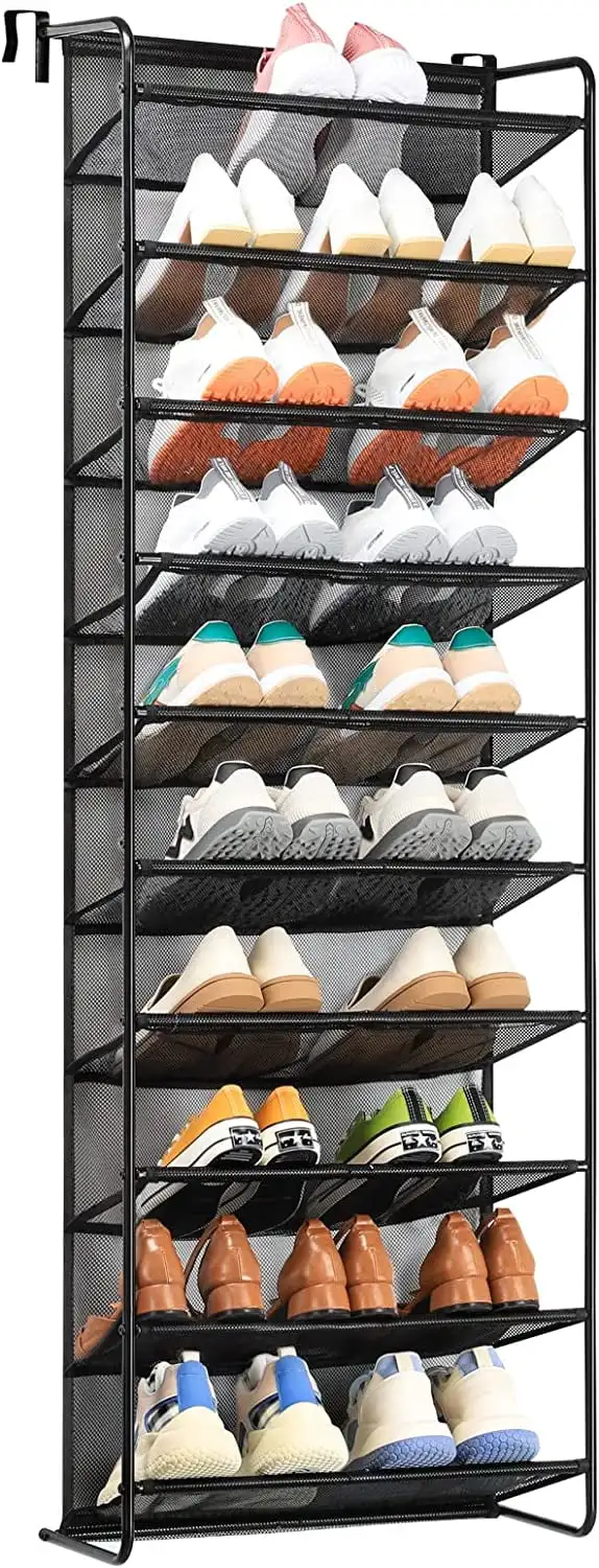 

Over the Door Hanging Shoe Organizer, Fabric Mesh, Black Clothing storage rack Hair dryer holder wall Hangers for clothes Clothe