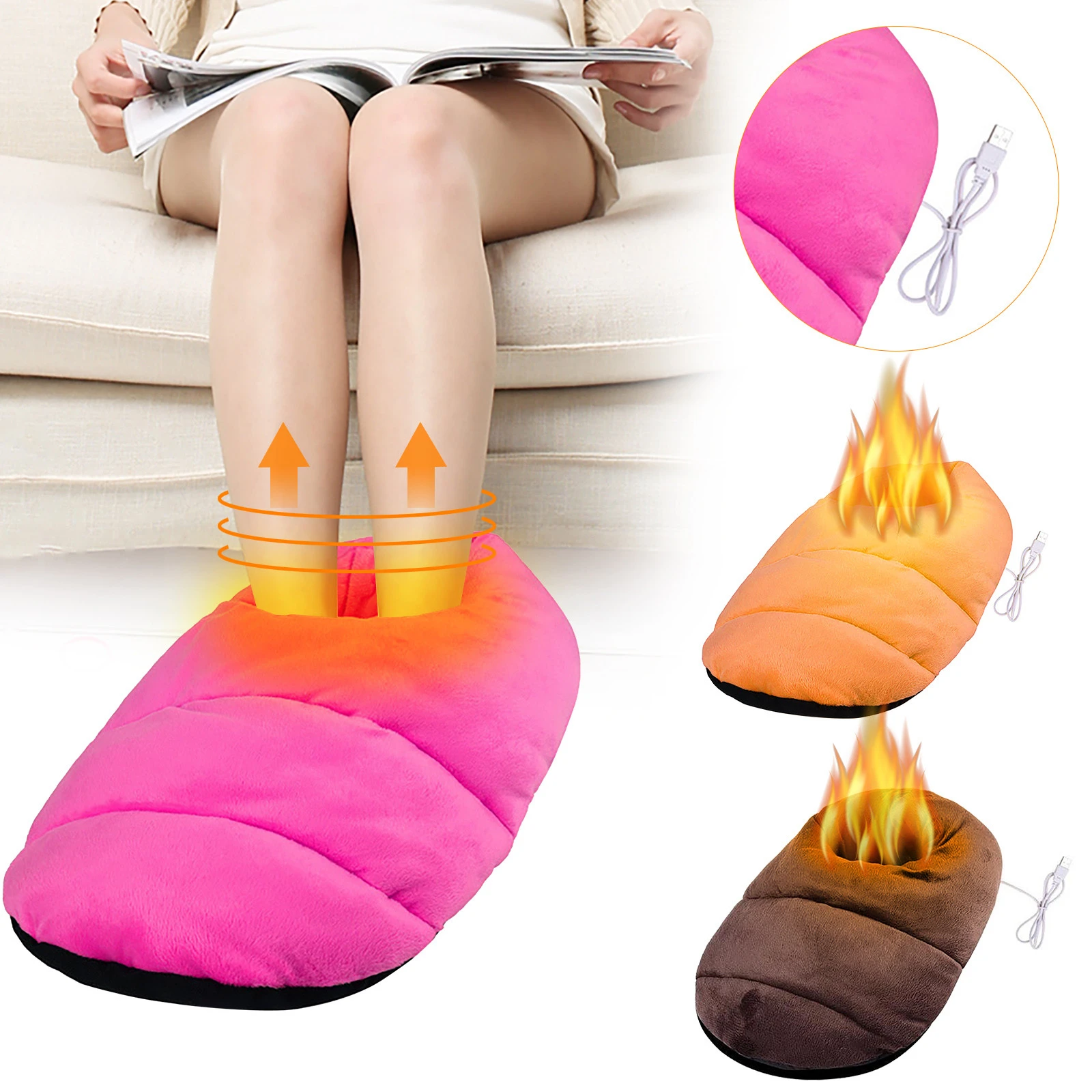 Heated Feet Warm Slippers Usb Foot Warmer Shoes Electric Heat Slipper Winter Home Travel Office