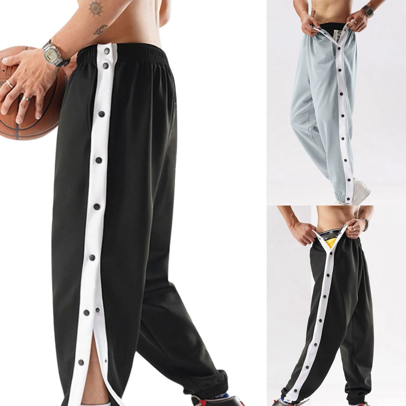 Men's Tear Pants Basketball Casual Training Pant Warm Up Loose Casual Open Leg Sweatpants With Pockets Boy Glitter
