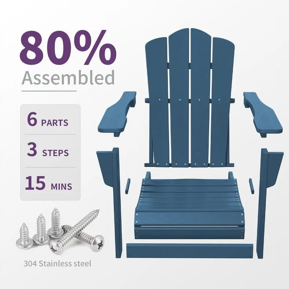 Outdoor Patio Folding HDPE Resin Adirondack Chair Navy Blue 4