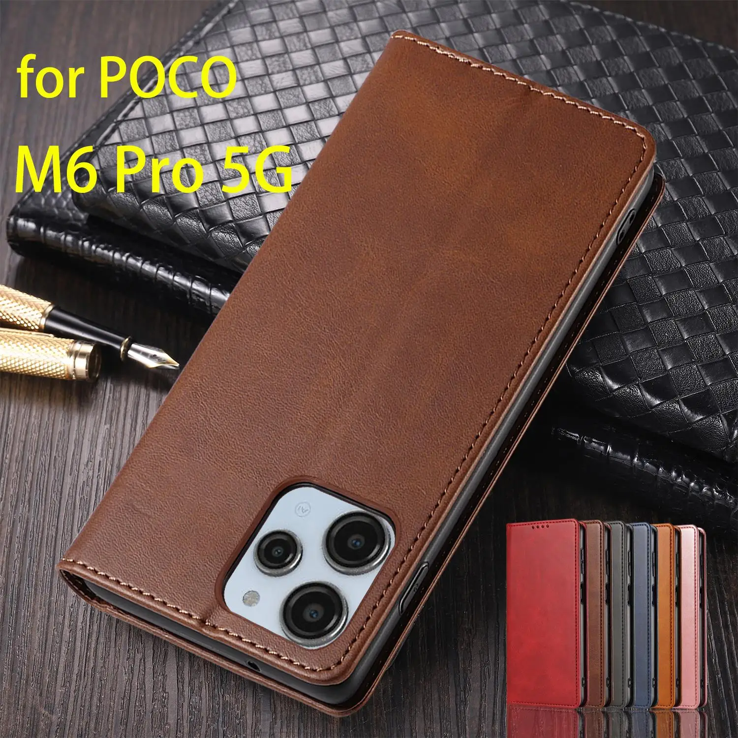 

Кожаный чехол для Xiaomi POCOPHONE POCO M6 Pro (5G), флип-чехол с магнитной застежкой, чехол-бумажник, чехол, оболочка