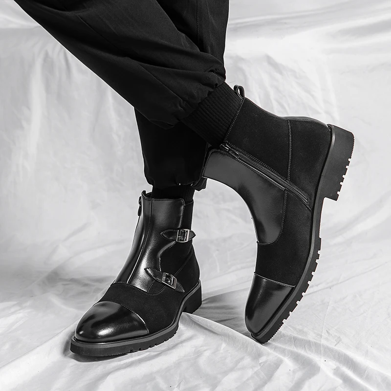 Men Zipper Boots Square Toe Vintage Brown Boots Short for Men with Zapatos De Seguridad Hombre Size 38-46