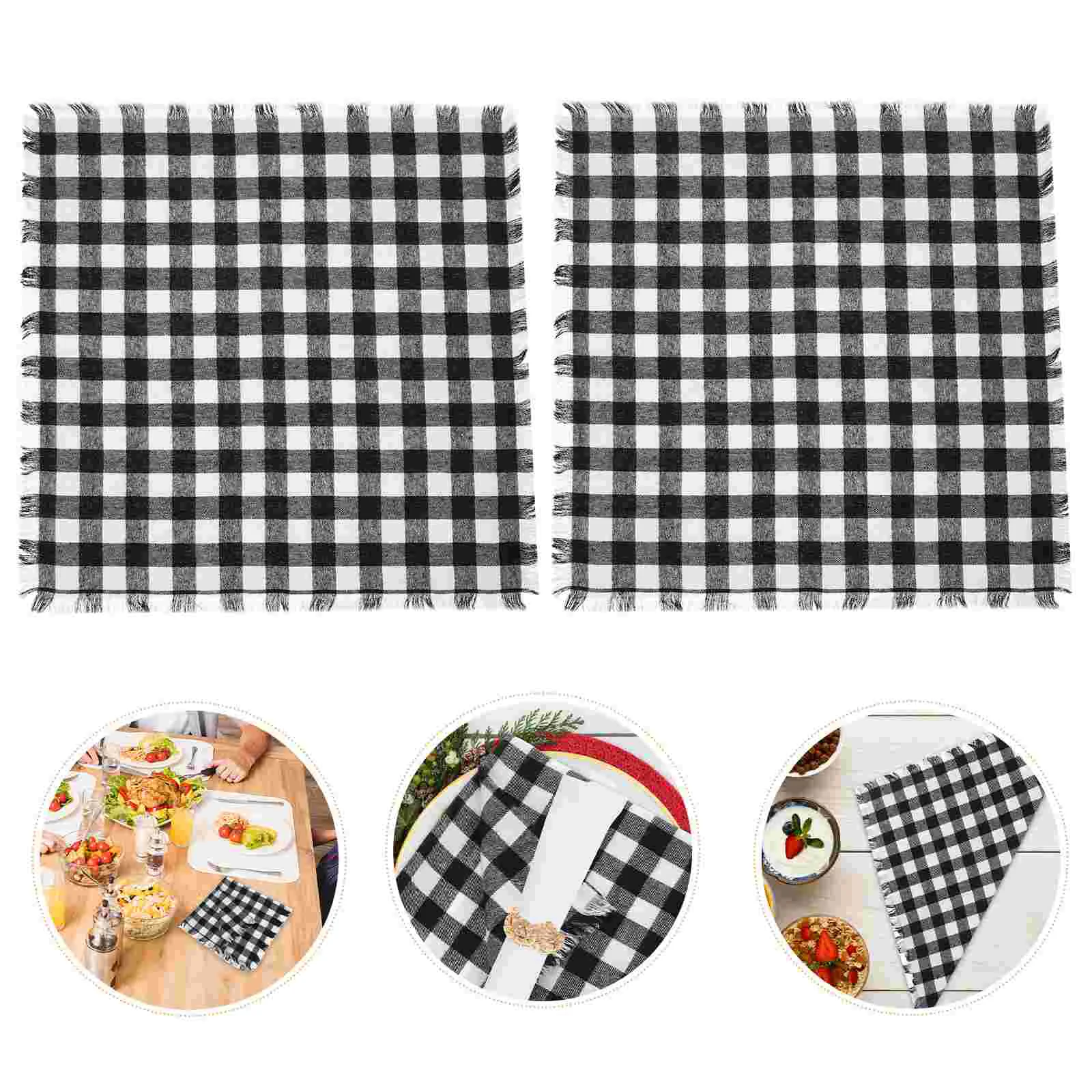 4 Pcs Buffalo Check Cloth Napkin Plaid Napkins Dinner Plates Nepkins Fall Decor for Kitchen Outdoor Blended