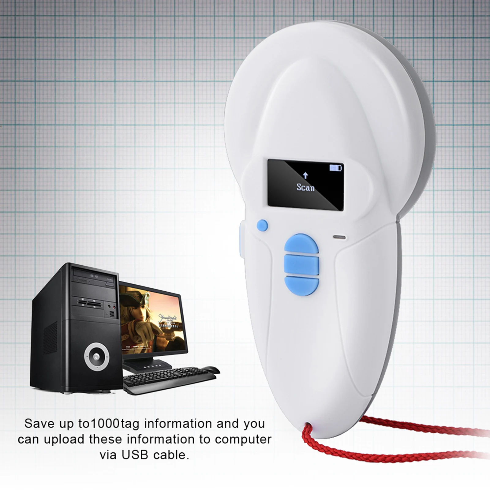 휴대용 충전식 동물 칩 ID 리더 마이크로칩 RFID 스캐너 마이크로칩 리더