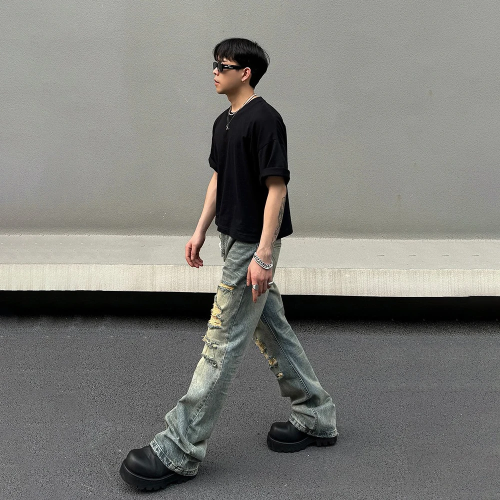 Ripped Jeans Men Vintage Trousers Streetwear Casual Fashion Hip Hop Street Punk Clothe Original New Kpop Loose Hole Denim Pants 2