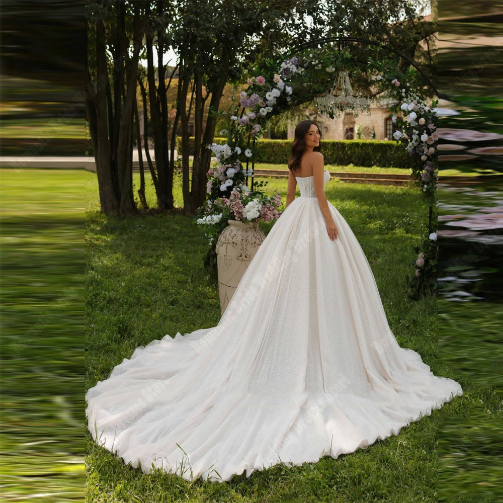 Exquisite A-Line Women Wedding Dresses Elegant Lace Shine Sequins Bridal Gowns Mopping Length Ball Vestidos De Novia Customized 2