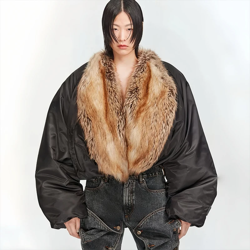 

NIGO Men's And Women's Autumn And Winter Black Fashion Trend Patchwork Fur Loose Casual Warm Short Jacket Ngvp #nigo7331