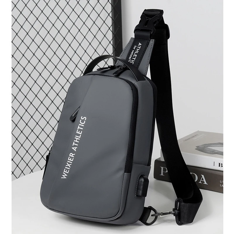 Men's Chest Bag USB Charging Casual Sports Sling Bag Waterproof Oxford Chest Crossbody Bags for Men Shoulder Messenger Bag