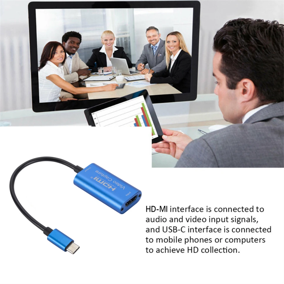 Video Capture Adapter Portable HD 1080P Type C to HDMI for PC Game Camera Recording