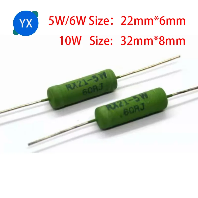 RX21 6W 10W Wire Wound Resistance 5%0.1R 0.5R 1R 4.7R 10R 18R 20R 22R 24R 27R 30R 33R 36R 47R 100R 220R 470R 1K 10K 12K 15K 5PCS wirewound resistor