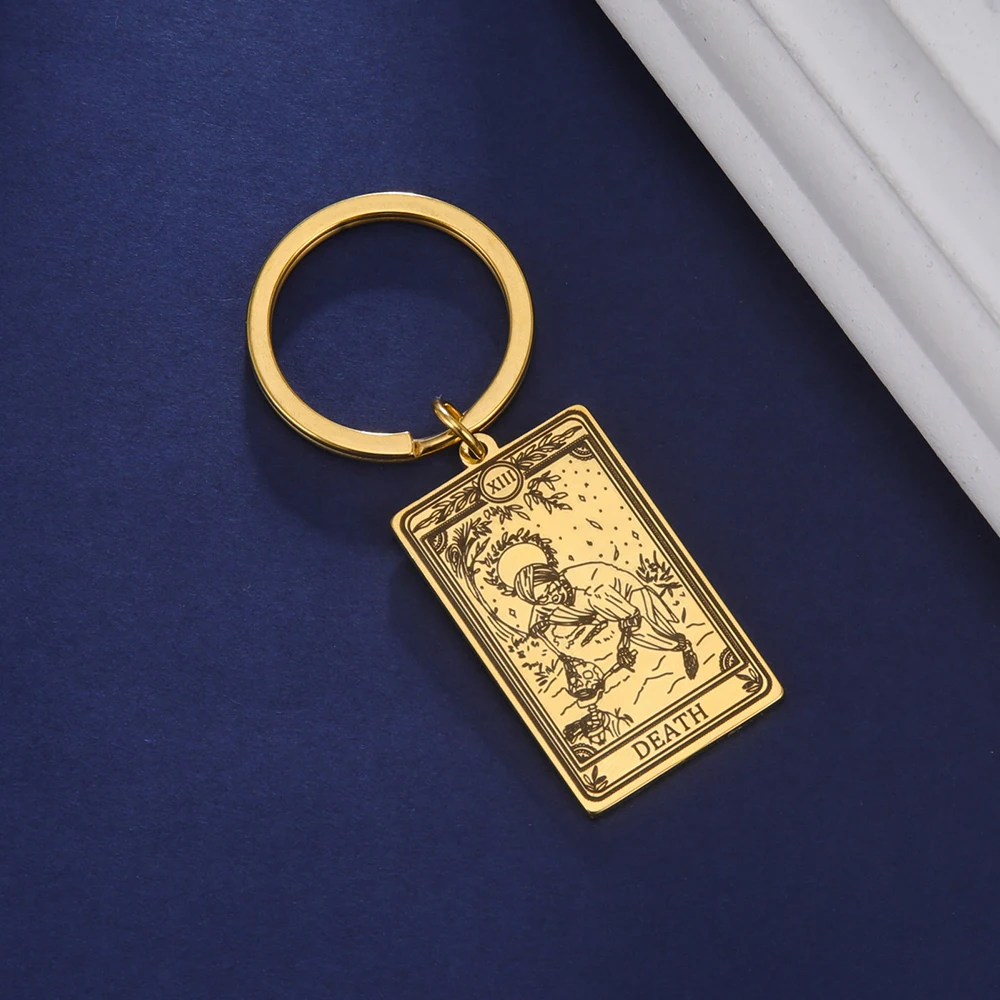 Dawapara Skeleton Tarot Karte Schlüsselbund Edelstahl Glück Amulett Ringelblume Tarot Schlüsselring Schädel Gothic Halloween Schmuck Geschenk – Detail 9