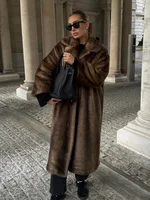 Fashion Warm Fluffy Faux Fur Coats For Women Elegant Thicken Lapel Long Sleeve Short Jackets New Vintage High Street Coat 2024 2