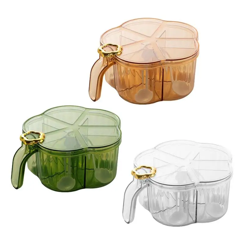 

Condiment Jar Seasoning Spice Pot With 5 Grid Condiment Dispenser Transparent Spice Jar With Lid Multifunctional Kitchen Gadget