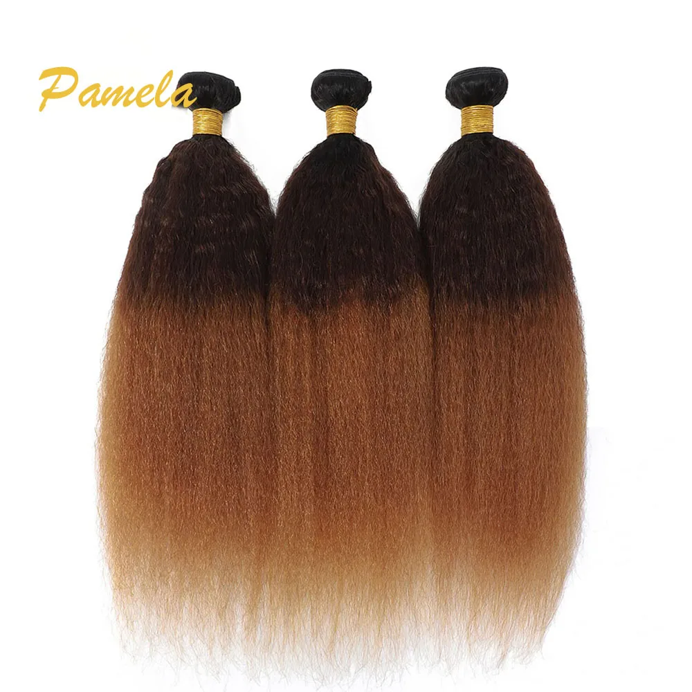 Brazilian 1B/30 Kinky Straight Bundles Human Hair Ombre 30# Colored Remy Hair Extensions Yaki Straight Hair Bundles For Women