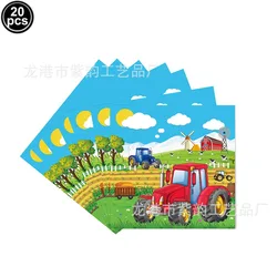 Farm Tractor Party Decor Set - Tableware, Napkins, Tablecloth, Banner, Balloons & Cake Topper (Yellow)