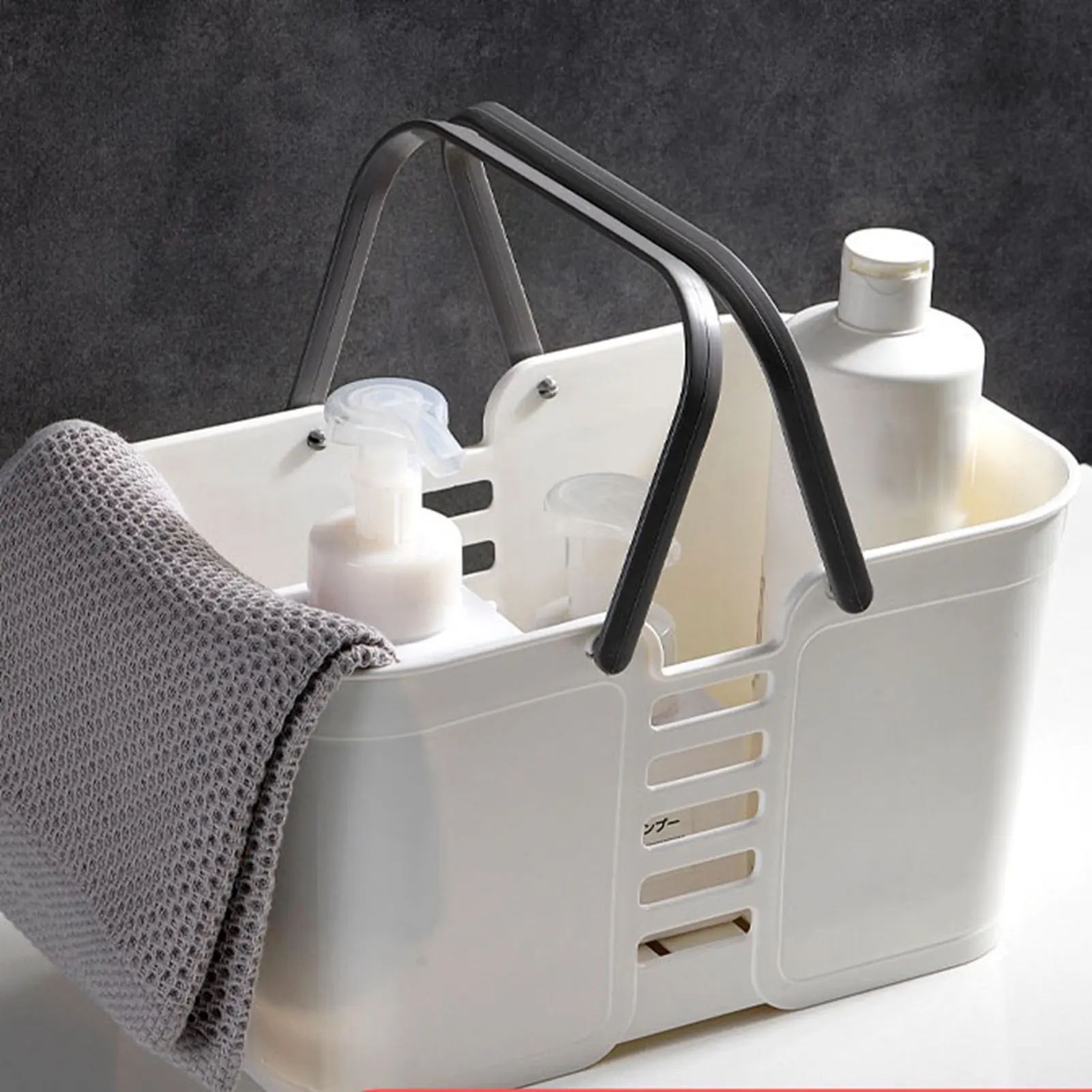 Bathroom Storage Basket Plastic Handheld Large Capacity Draining Thickened Heightened Square Toiletry Basket 1pc