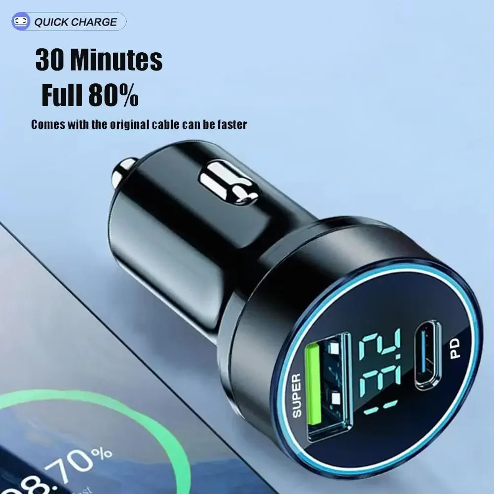 120W USB Digital Display Car Charger Fast Charging 2 port USB PD Charger in Car PD Car Adapter For iPhone15 Car Lighter Splitter