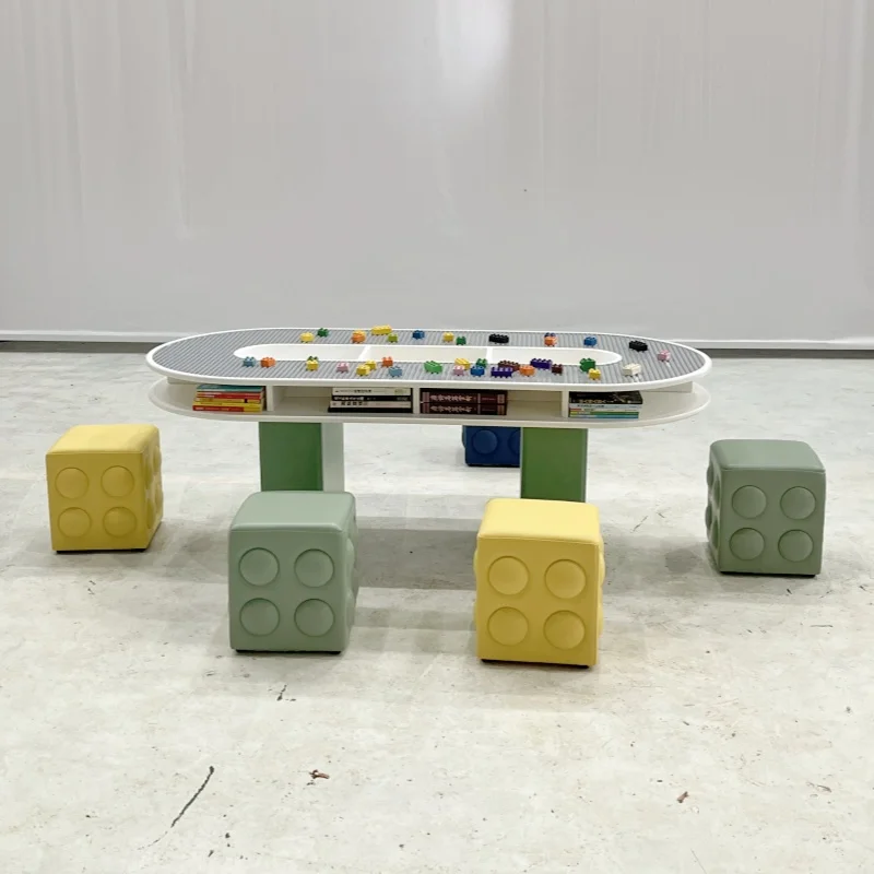 zdh large kids building blocsk table and chair set educational toy table assembled game wooden with storage box