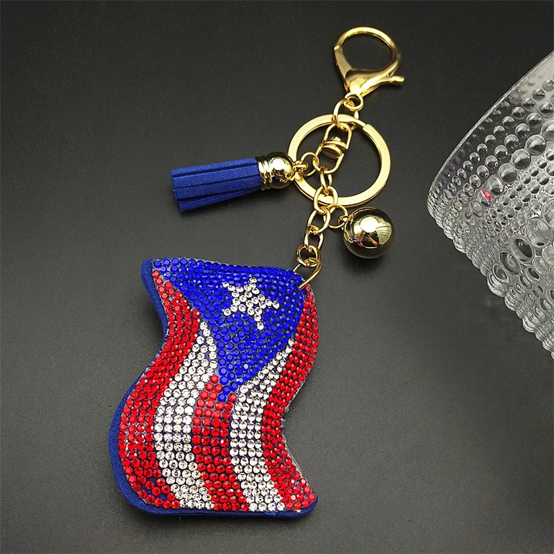 Puerto Rico Flagge Anhänger Schlüsselring Für Frauen Männer Voller Kristall Mode Weibliche Tasche Anhänger Hängen Stern Glaube Schlüsselbund Schmuck Geschenke