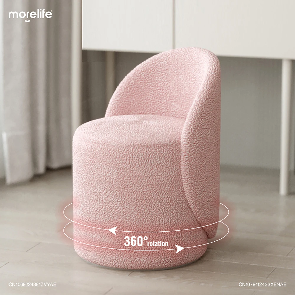 

Light Luxury Bedroom Pink Rotating Makeup Chairs Minimalist Living Room Features Cashmere Lamb Backrest Dressing Stool Furniture