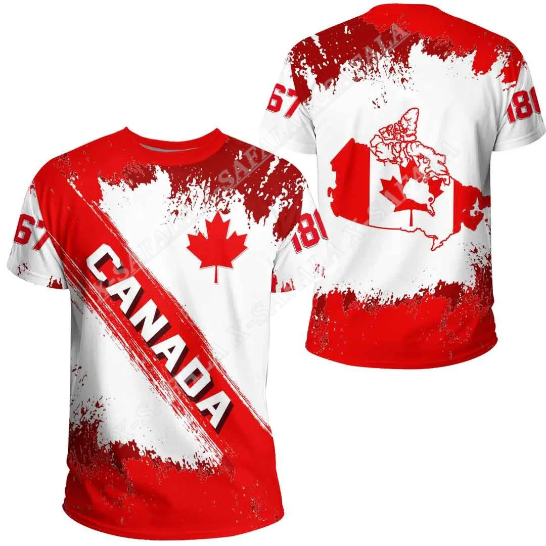 

Основанная в Канаде футболка с 3D принтом в виде флага кисти, летняя футболка, Мужская Спортивная повседневная одежда с рукавом фонарик