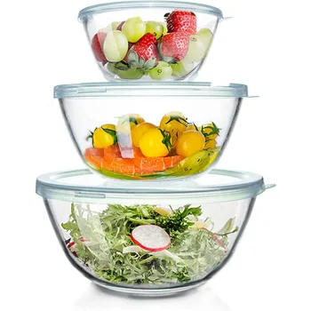 Glass Mixing Bowls with Lids Set of 3 1