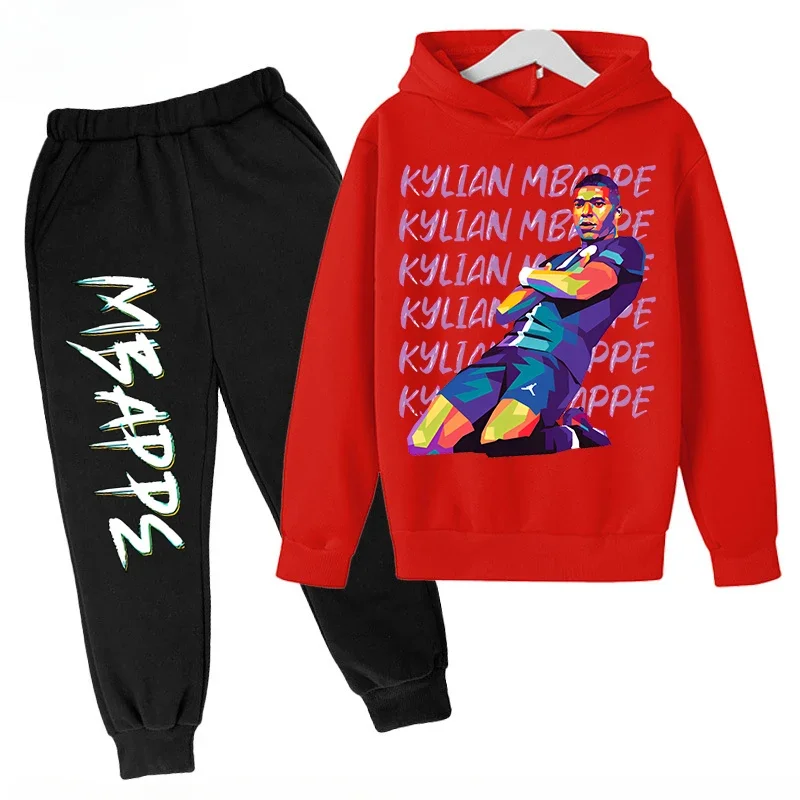 thumbnail image 1 of Conjunto de sudadera y pantalones con estampado de Mbappé para niños, primavera y otoño, conjunto de ropa deportiva de 2 piezas para niños y niñas, ropa para niños, 1 of 5
