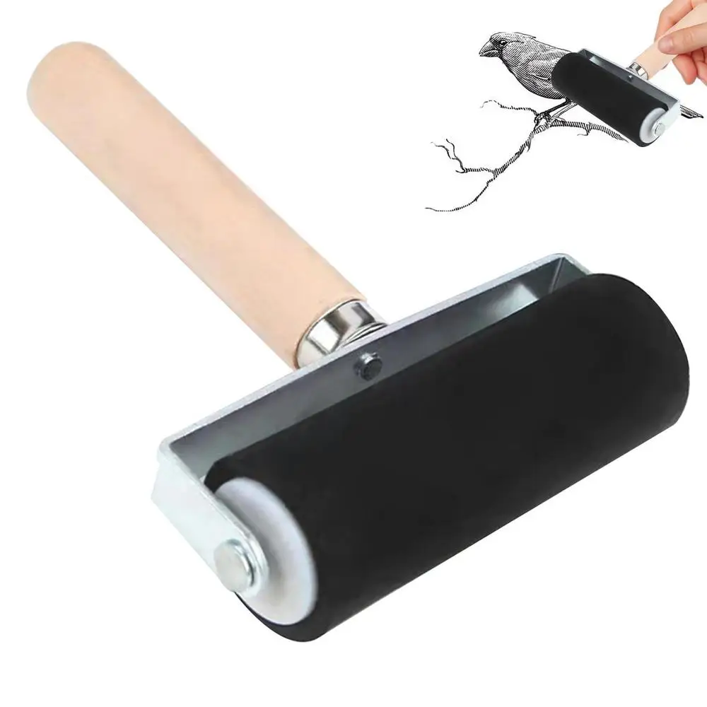 Rubber Glue Roller Printing Roller Rubber Brayer Roller Wood Handle Rubber  Roller 4in Oil Painting Convenient for Inking Blocks - AliExpress
