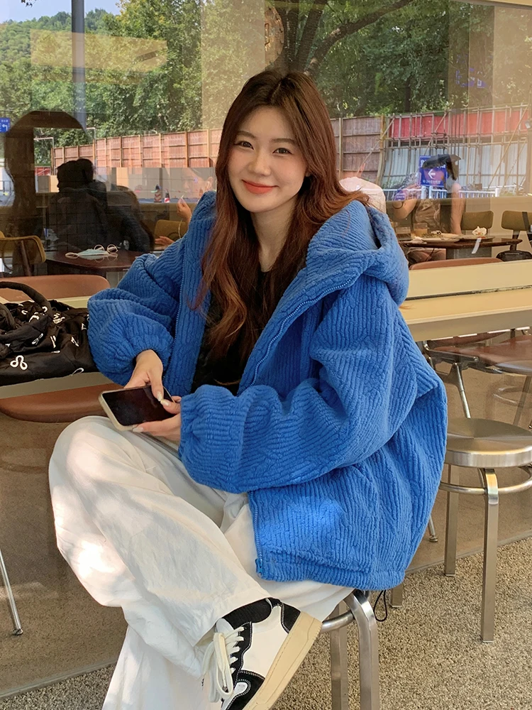 

Lamb Wool Jacket Women Long Sleeve Stand Collar Faux Fur Loose Oversize Female Jackets Fashion Zipper All Match Outwear B63