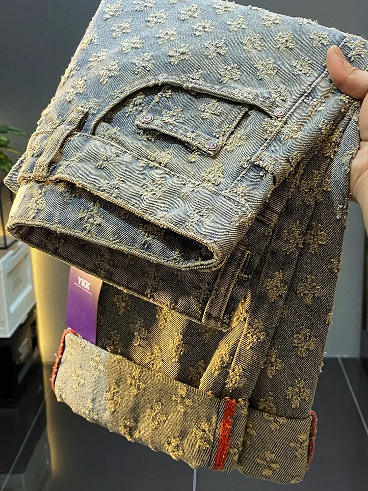 2024new high street jeans men's fashion fashion brand Korean style all-match casual street loose straight wide-leg pants