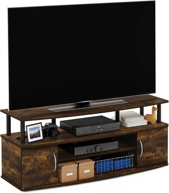 TV Stand for 55-Inch Screens, Entertainment Center with Storage Cabinets and Shelves, Amber Pine/Black