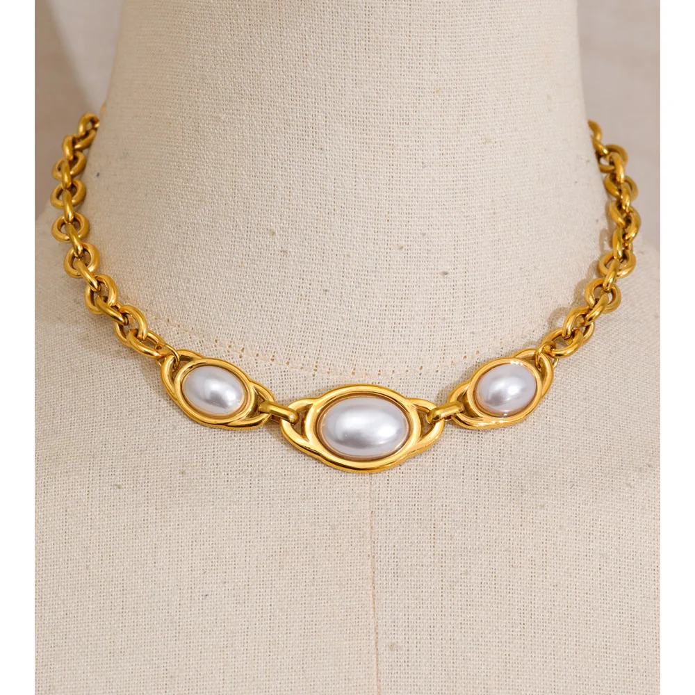 Yhpup Vintage Simulated Pearls Necklace Set 18K Golden Plated