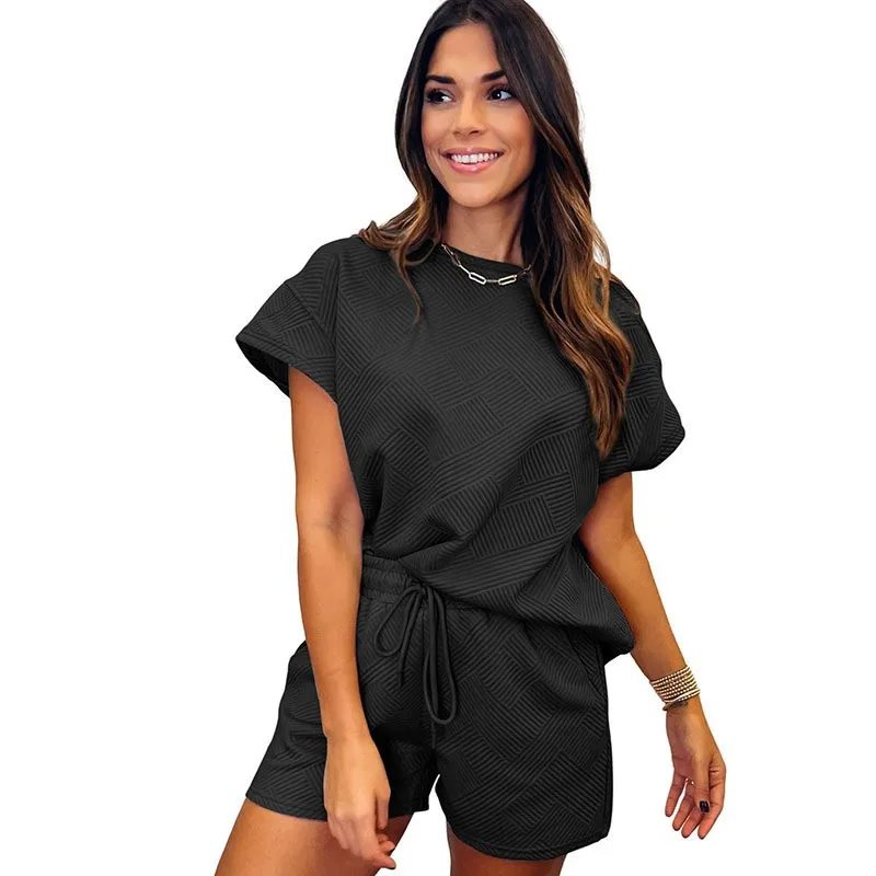 2024 Spring Summer New Short Two Piece Set For Women Solid Color Simple Style T Shirt Shorts Sets Fashion Casual Ladies Clothing