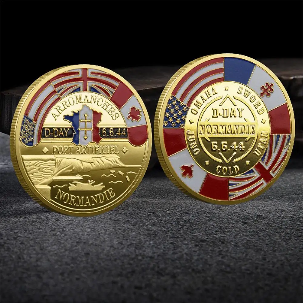 Description Picture 2 of itemNon-currency Anniversary Challenge Coin D Day 80th Anniversary Normandie Commemorative Coin D-Day Maple Leaf Coin Collectibles
