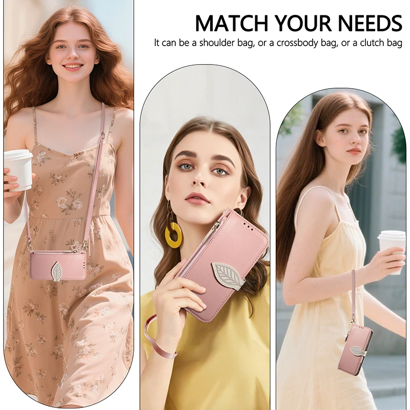 Leather Crossbody Wallet Case with Wrist Strap and Card Holder