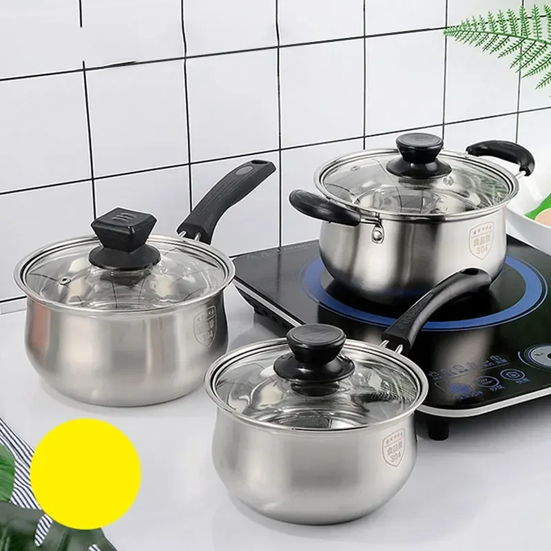 Stainless Steel Saucepan Non-stick Glass Cover Cookware For Kitchen Cooking Pots Induction Cooker