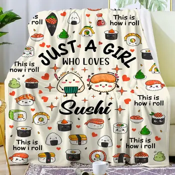 Funny Sushi Blanket Gifts for Girls Kids Food Lovers Sushi Plush Throw Blankets Flannel Cute Food Theme Blanket Room Dorm Decor