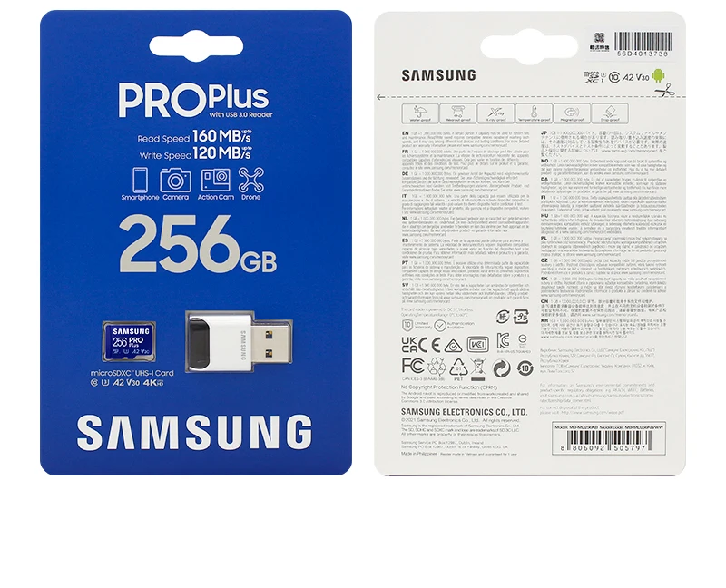 Original SAMSUNG PRO Plus microSDXC 128g 256g 512g A2 V30 Max 160MB/s Memory Card With USB 3.0 Card Reader TF Card For 4K Camera best memory card for mobile